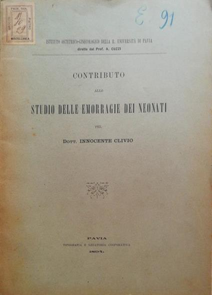 Contributo allo studio delle emorragie dei neonati - copertina