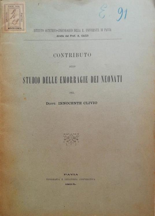 Contributo allo studio delle emorragie dei neonati - copertina