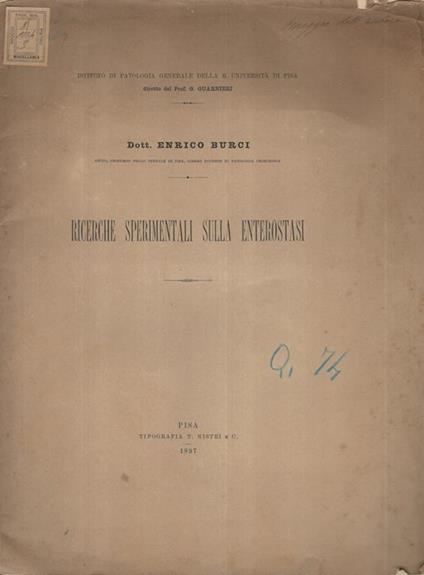 Ricerche sperimentali sulla Enterostasi - Enrico Burci - copertina