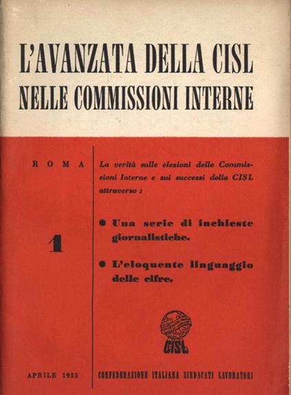 L' avanzata della Cisl nelle commissioni interne n. 1 - copertina