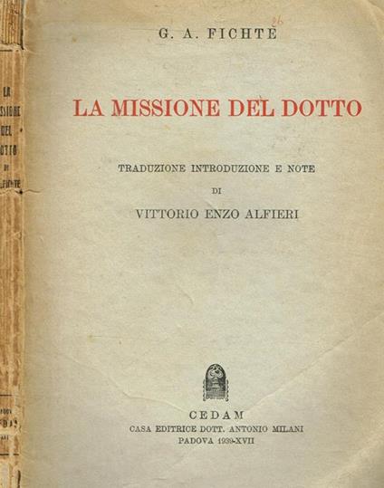 La missione del dotto - J. Gottlieb Fichte - copertina