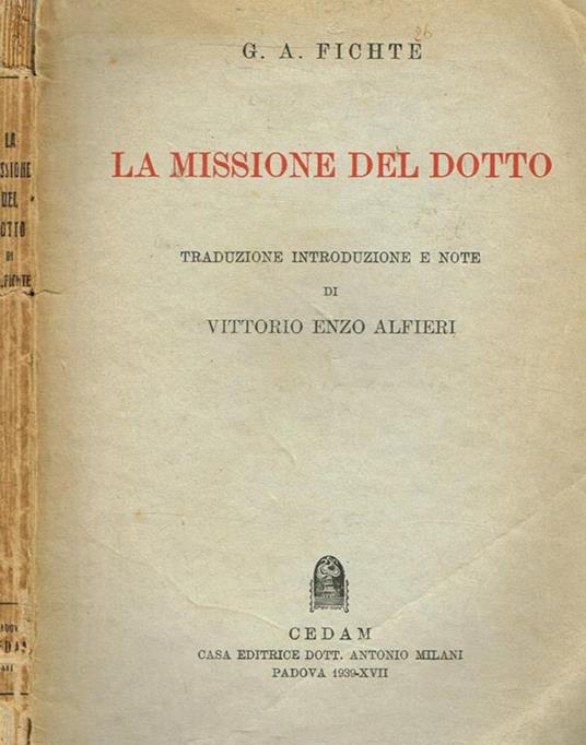 La missione del dotto - J. Gottlieb Fichte - copertina