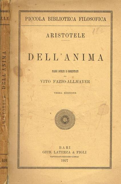 Dell'anima - Aristotele - copertina