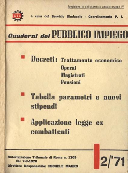 Quaderni del Pubblico Impiego n. 2 di: Uil Servizio Sindacale - copertina