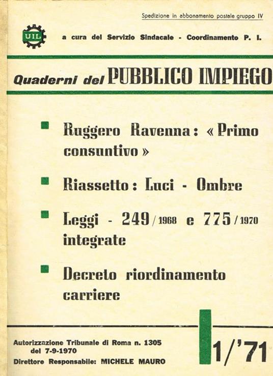 Quaderni del pubblico impiego n.1 - Michele Mauro - copertina