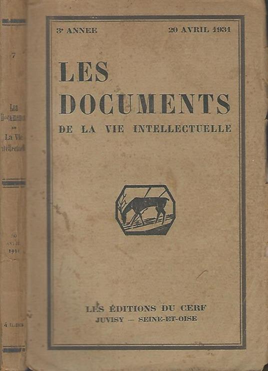 Les documents de la vie intellectuelle Avril-Juin 1931 - copertina