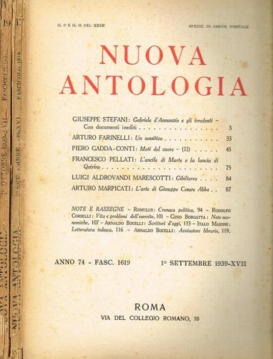 Nuova antologia anno 74 fasc.1619, 1621 - Luigi Federzoni - copertina