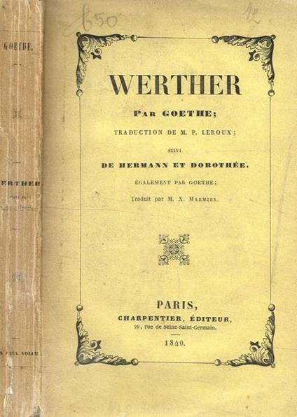 Werther. Hermann et Dorothée - Johann Wolfgang Goethe - copertina
