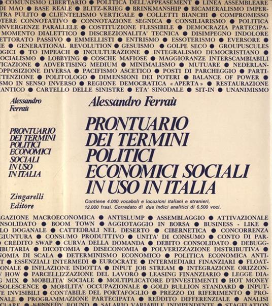 Prontuario dei termini politici, economici, sociali in uso in Italia - Alessandro Ferraù - copertina