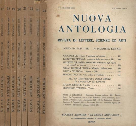 Nuova antologia 1933. Rivista di lettere scienze ed arti - copertina