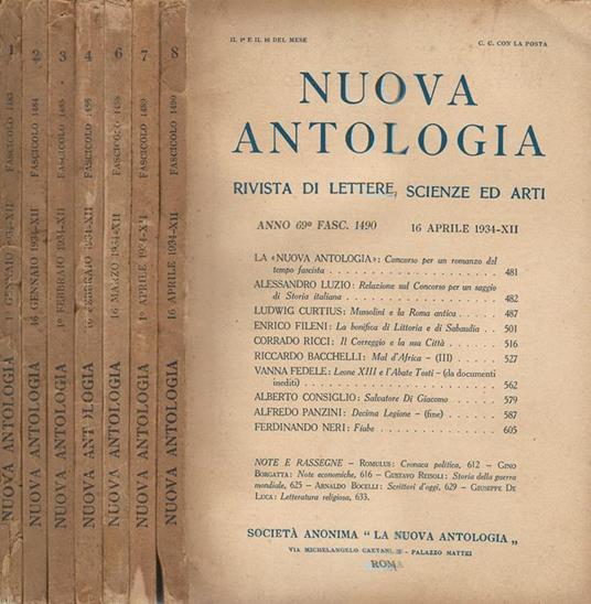 Nuova antologia 1934. Rivista di lettere scienze ed arti - copertina