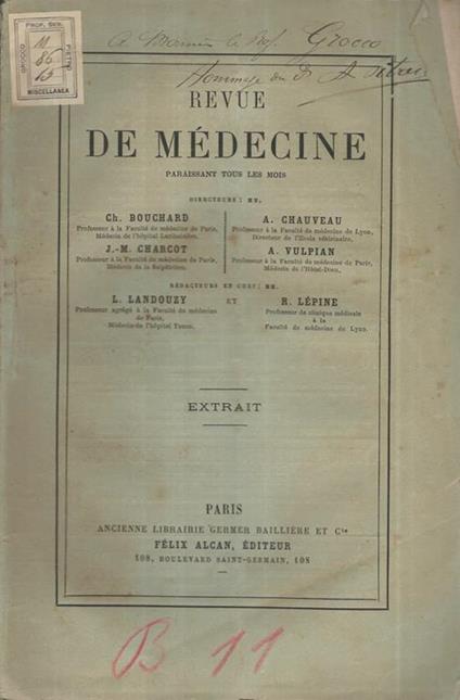 Des Névrites Périphériques chez les Tuberculeux. Extrait de la Revue de Médecine - copertina