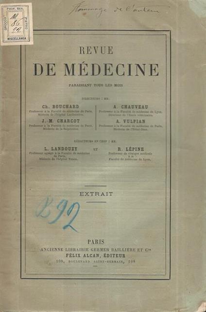 Contribution à l'étude de la Névrite multiple. Extrait de la Revue de Médecine - X. Francotte - copertina