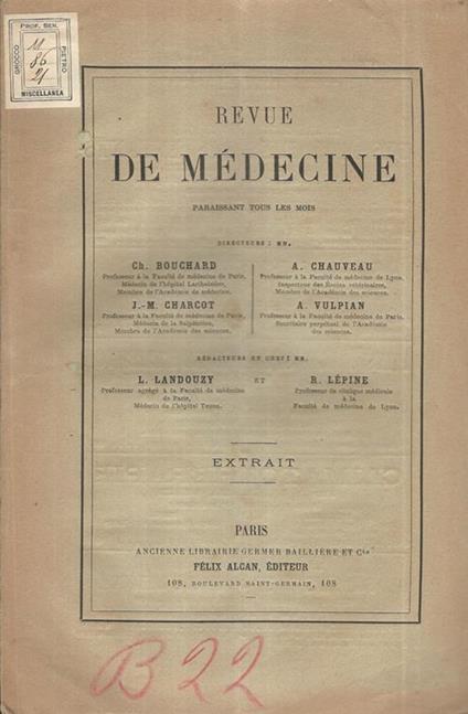 Névrites Périphériques dans le rhumatisme chronique. Extrait de la Revue de Médecine - copertina