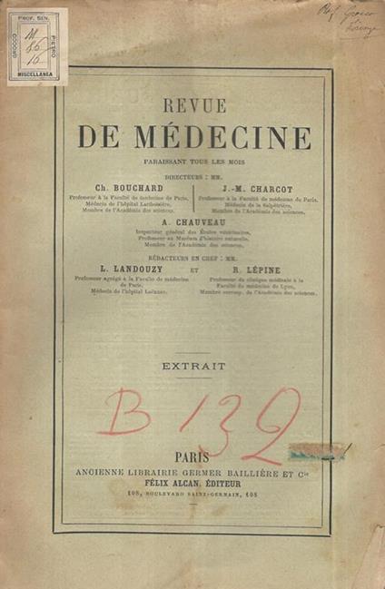 Recueil de faits. Haphalgésie transitoire chez une tabetique. Extrait de la Revue de Médecine - M. Lannois - copertina