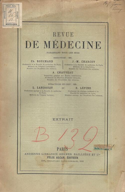 Recueil de faits. Haphalgésie transitoire chez une tabetique. Extrait de la Revue de Médecine - M. Lannois - copertina