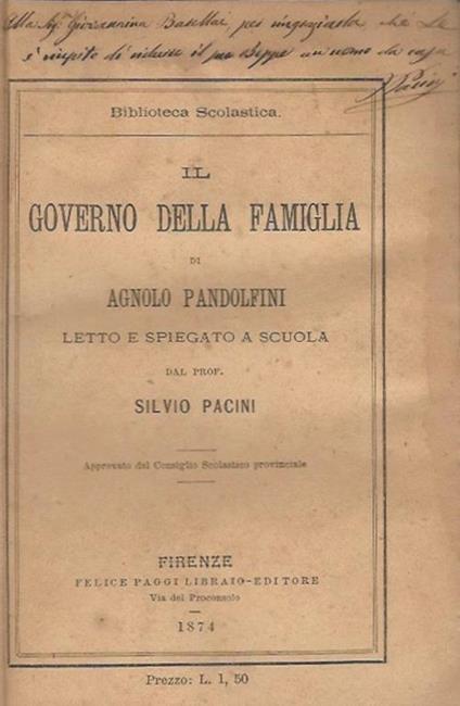 Il governo della famiglia - Agnolo Pandolfini - copertina