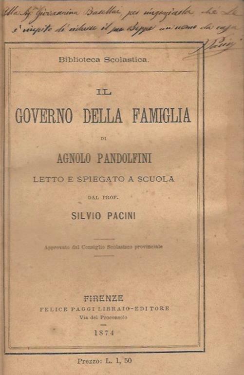 Il governo della famiglia - Agnolo Pandolfini - copertina