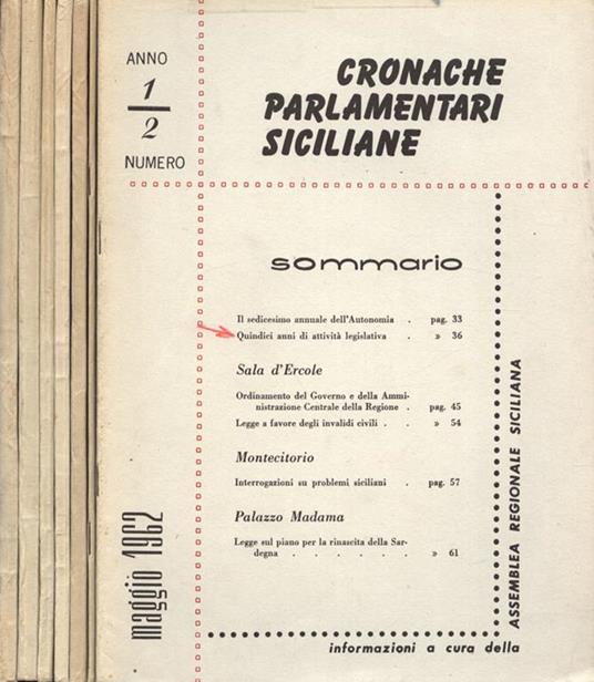 Cronache Parlamentari siciliane Anni I n. 2 - 4 - 5 - 6 - 7 - 8 - 9 - copertina
