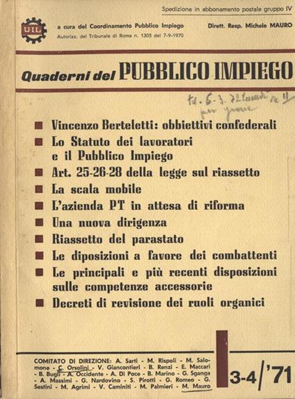 Quaderni del Pubblico Impiego n. 3 - 4 - copertina