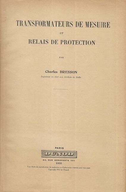 Transformateurs de mesure et relais de protection - Charles Bresson - copertina