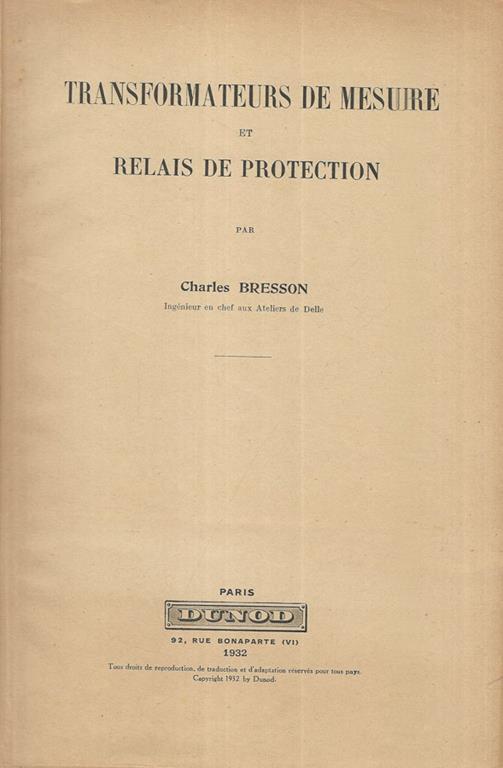 Transformateurs de mesure et relais de protection - Charles Bresson - copertina