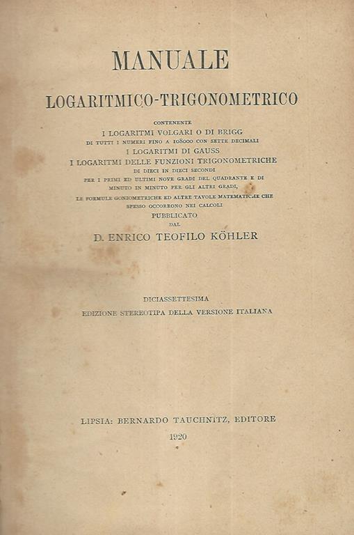 Manuale logaritmico-trigonometrico - copertina