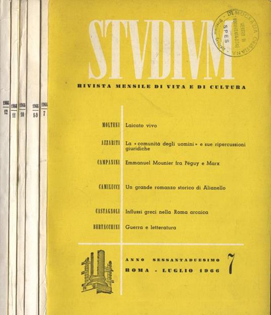 Studium Anno LXII n. 7, 8 - 9, 10, 11, 12. Rivista mensile di vita e di cultura - copertina