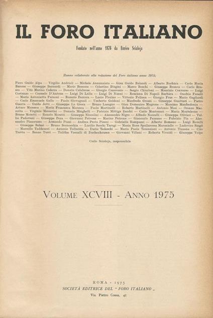 Il Foro Italiano Volume XCVIII-Anno 1975. Raccolta generale di giurisprudenza - copertina