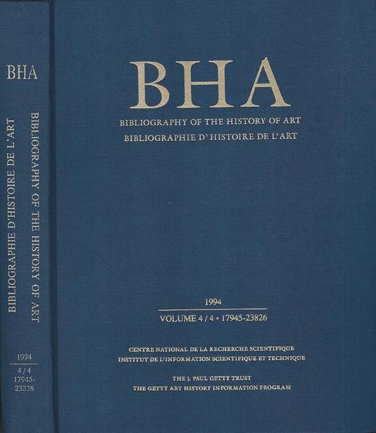 BHA 1994 Volume 4/4 17945-23826. Bibliography of the History of Art, Bibliographie d'Histoire de l'Art - copertina