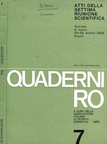 Quaderni Ro n.7. Atti della settima riunione scientifica. Giornate di lavoro 24-26 ottobre 1968 Napoli - copertina