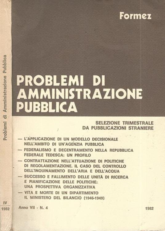 Problemi di Amministrazione Pubblica Anno VII n. 4. Selezione trimestrale di pubblicazioni straniere - copertina