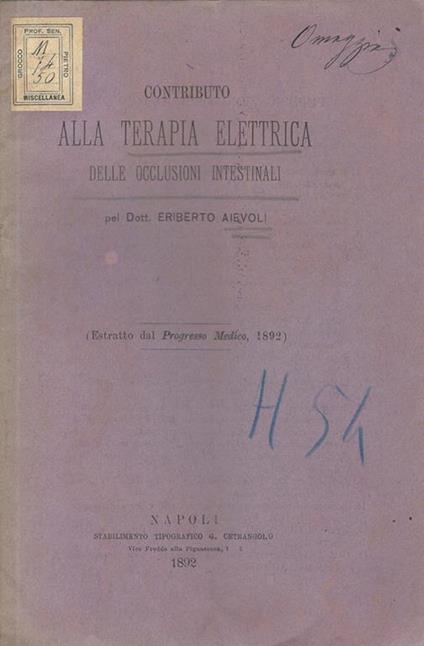 Contributo alla terapia elettrica delle occlusioni intestinali - Eriberto Aievoli - copertina