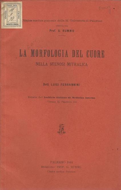 La morfologia del cuore nella stenosi mitralica - Luigi Ferrannini - copertina