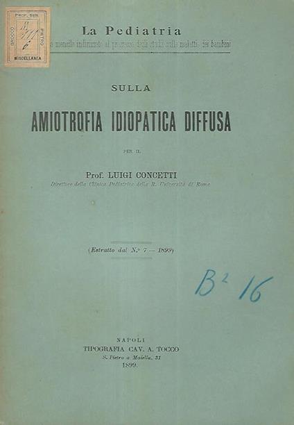 Sulla amiotrofia idiopatica diffusa - Luigi Concetti - copertina
