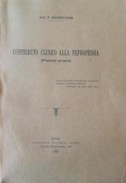 Contributo clinico alla nefropessia. (Processso proprio) - Dott. Giannettasio - copertina