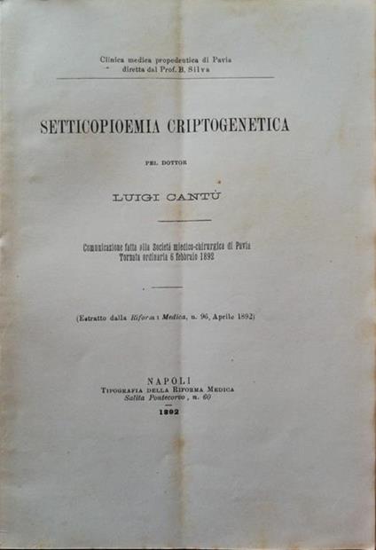Setticopioemia criptogenetica - Luigi Cantù - copertina