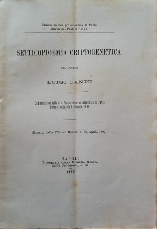 Setticopioemia criptogenetica - Luigi Cantù - copertina