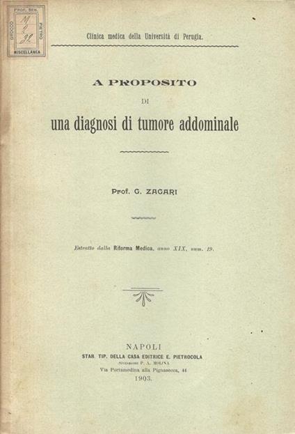 A proposito di una diagnosi di tumore addominale - G. Zagari - copertina