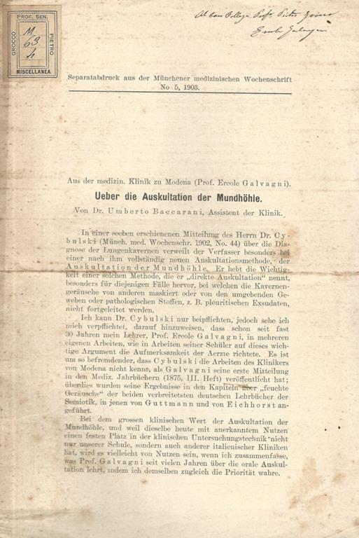 Ueber die Auskuitation der Mundhohle - Umberto Baccarani - copertina