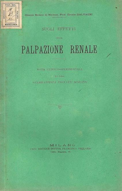 Sugli effetti della palpazione renale. Nota clinico-sperimentale - copertina