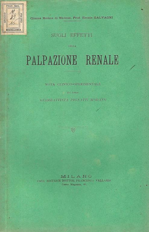 Sugli effetti della palpazione renale. Nota clinico-sperimentale - copertina