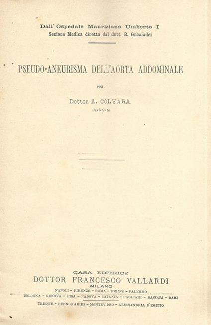 Pseudo-Aneurisma dell'aorta addominale - A. Colvara - copertina