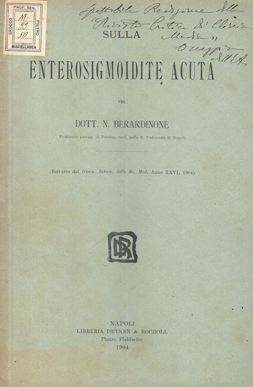 Sulla enterosigmoidite acuta - N. Berardinone - copertina