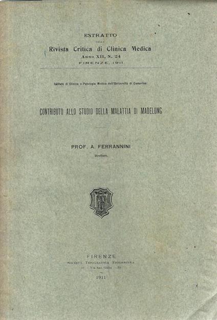 Contributo allo studio della Malattia di Madelung - A. Ferrannini - copertina
