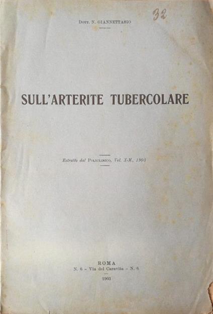 Sull'arterite tubercolare - Dott. Giannettasio - copertina