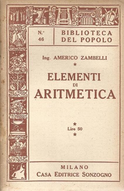 Elementi di aritmetica - Americo Zambelli - copertina