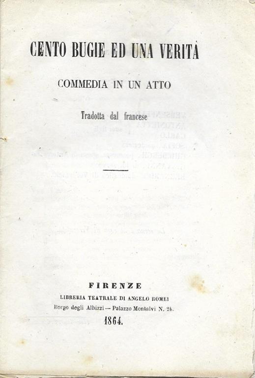 Cento bugie ed una verità. Commedia in un atto - copertina