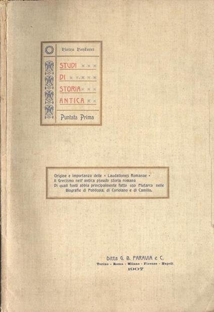 Studi di storia antica. Puntata prima - Pietro Parducci - copertina