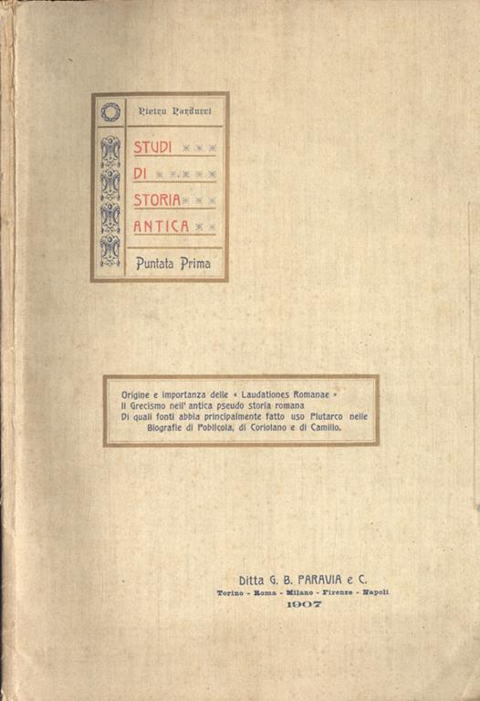 Studi di storia antica. Puntata prima - Pietro Parducci - copertina